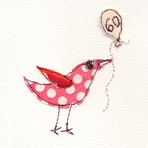 60th birthday red spotty bird handmade card