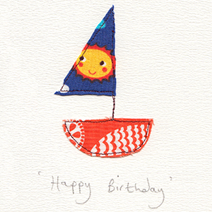boat with sun fabric on sail handmade card