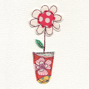 spotty fabric flower in floral vase handmade card