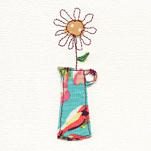 stitched daisy flower in patterned vase handmade card