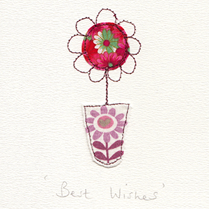 fabric flower with flowery vase handmade card