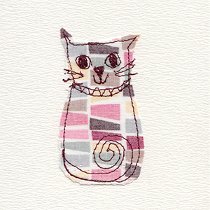 hip square fabric stitched cat handmade card