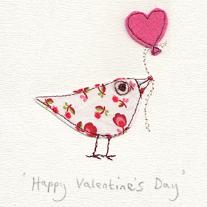 valentine fabric bird with heart balloon handmade card