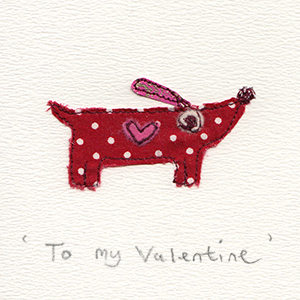 spotty red fabric valentine sausage dog handmade card
