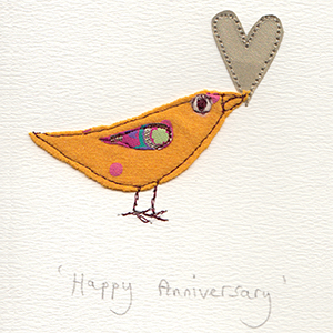 orange bird with gold heart handmade card