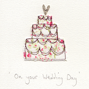 small floral print fabric wedding cake handmade card