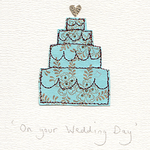blue fern patterned fabric wedding cake handmade card