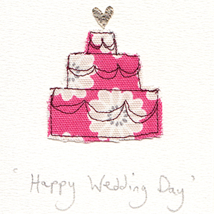 large dark pink floral print wedding cake handmade card