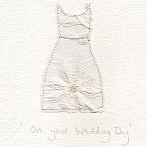 white fabric wedding dress handmade card
