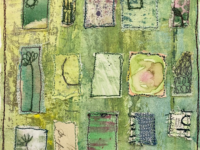 embroidered mixed media squares